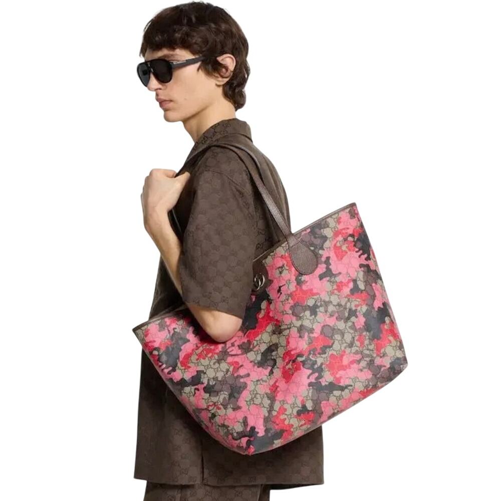 Gucci Large Pink & Red Camouflage Marbled GG Monogram Shopper NWT - Picture 3 of 3